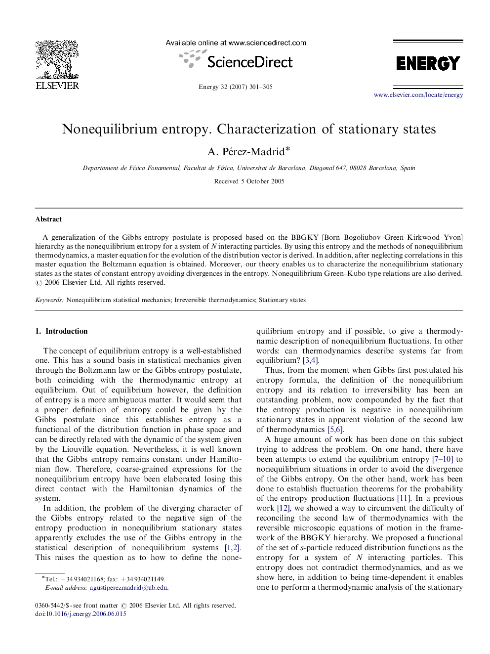 Nonequilibrium entropy. Characterization of stationary states