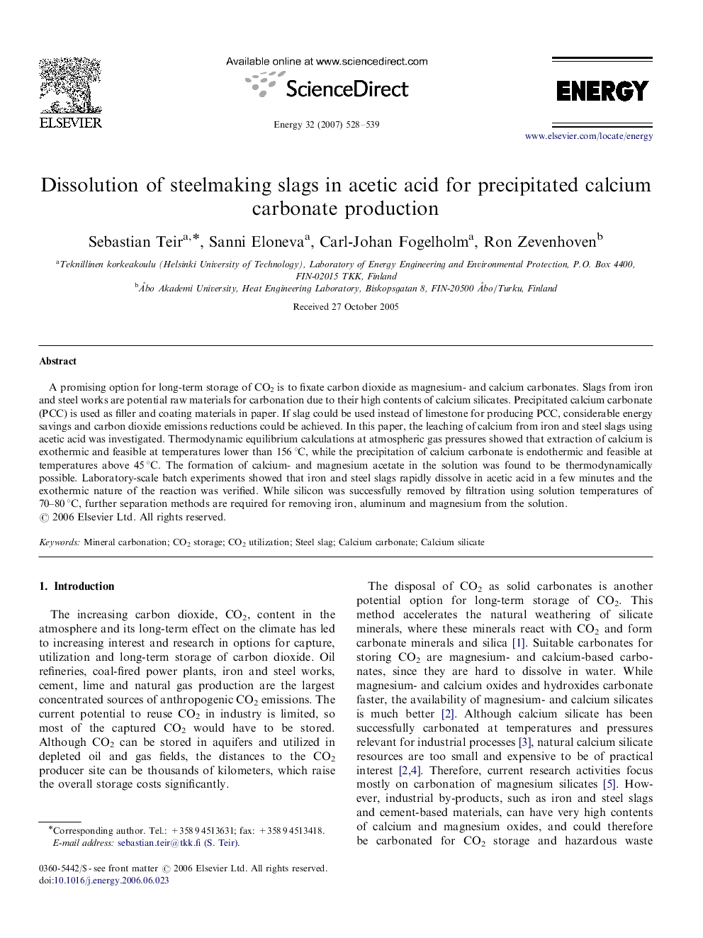 Dissolution of steelmaking slags in acetic acid for precipitated calcium carbonate production