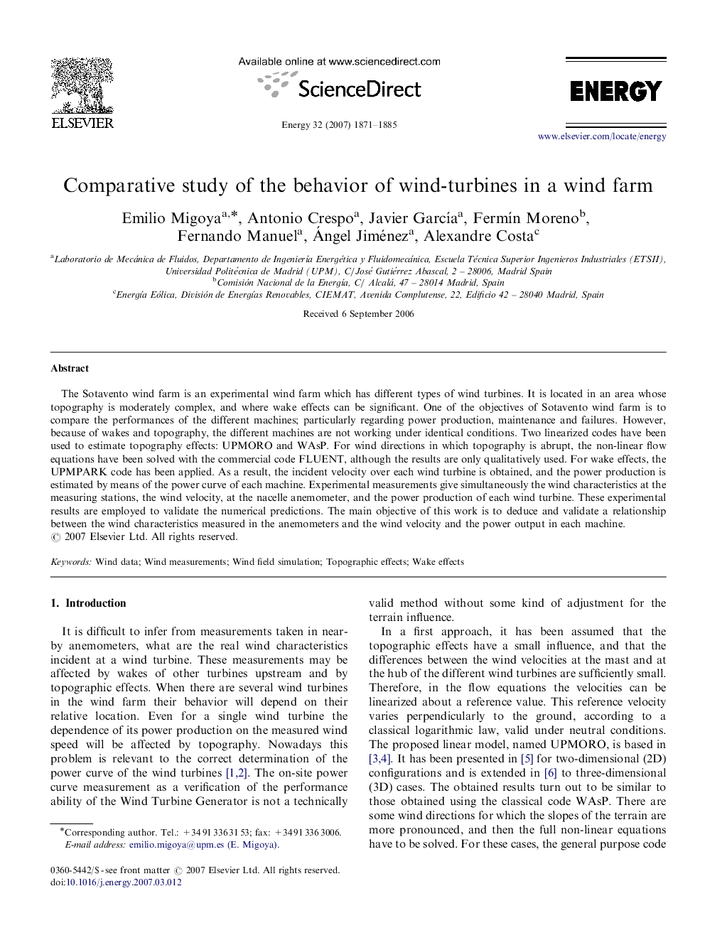 Comparative study of the behavior of wind-turbines in a wind farm