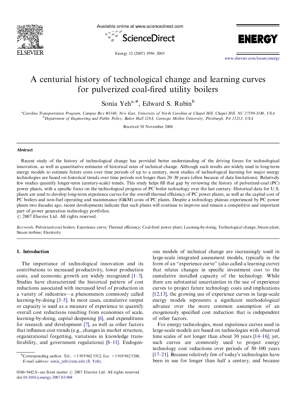 A centurial history of technological change and learning curves for pulverized coal-fired utility boilers