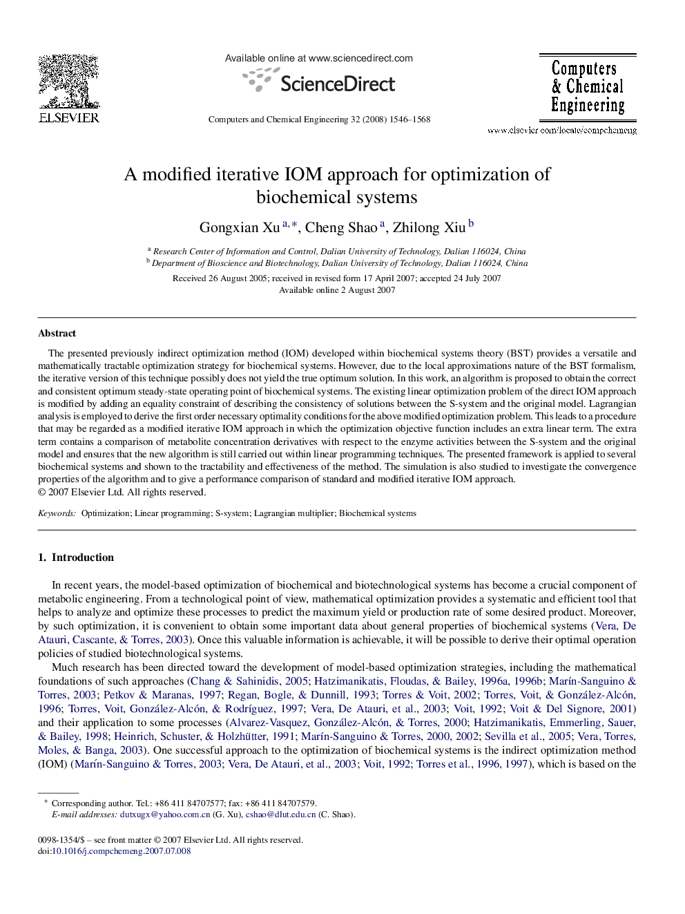 A modified iterative IOM approach for optimization of biochemical systems