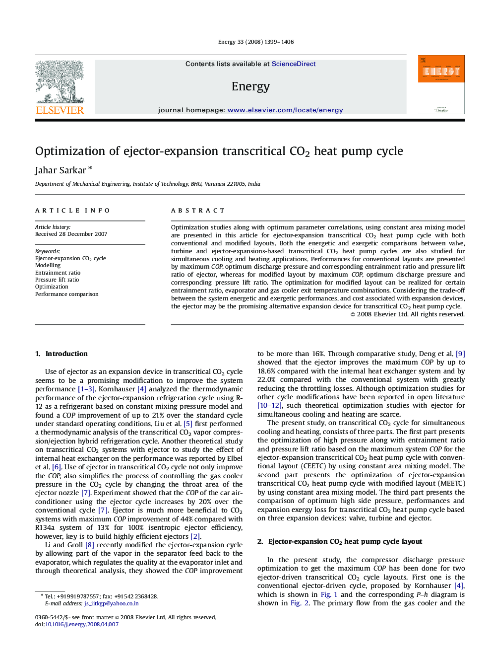 Optimization of ejector-expansion transcritical CO2 heat pump cycle