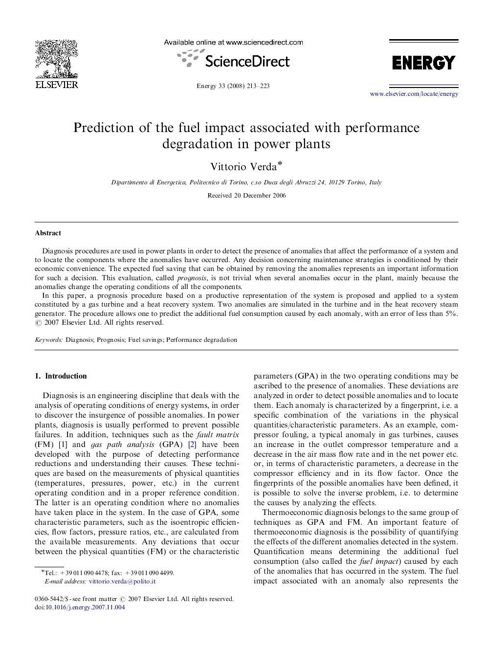 Prediction of the fuel impact associated with performance degradation in power plants