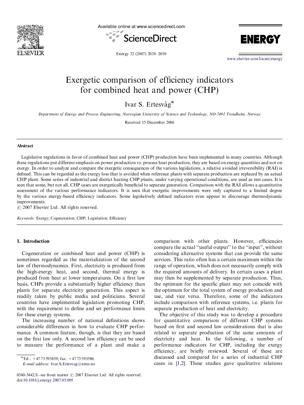 Exergetic comparison of efficiency indicators for combined heat and power (CHP)