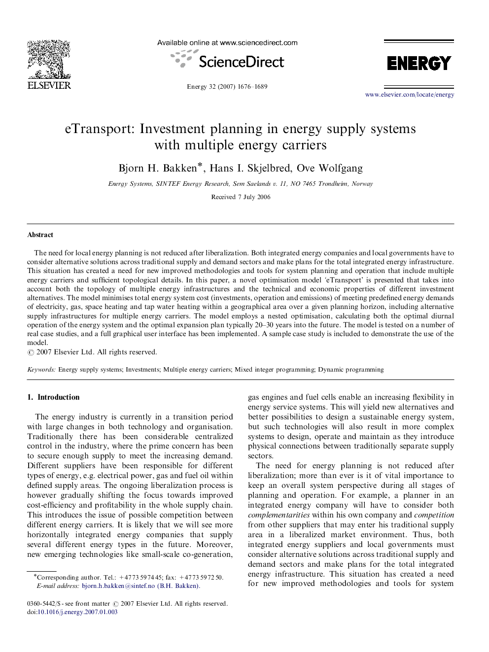 eTransport: Investment planning in energy supply systems with multiple energy carriers