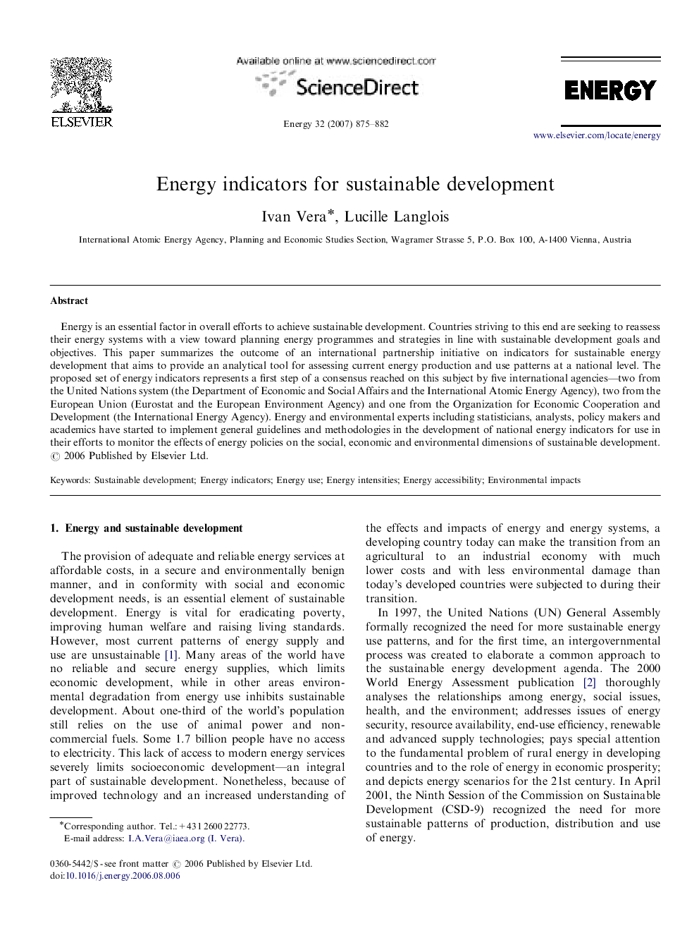 Energy indicators for sustainable development