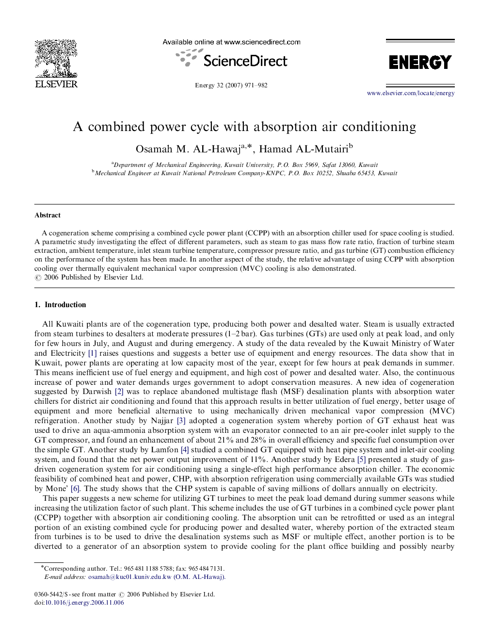 A combined power cycle with absorption air conditioning