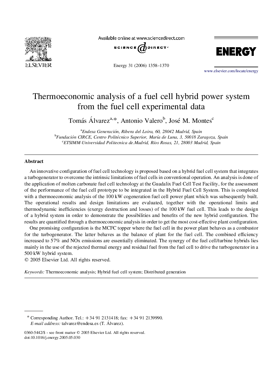 Thermoeconomic analysis of a fuel cell hybrid power system from the fuel cell experimental data