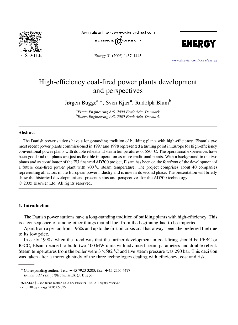 High-efficiency coal-fired power plants development and perspectives