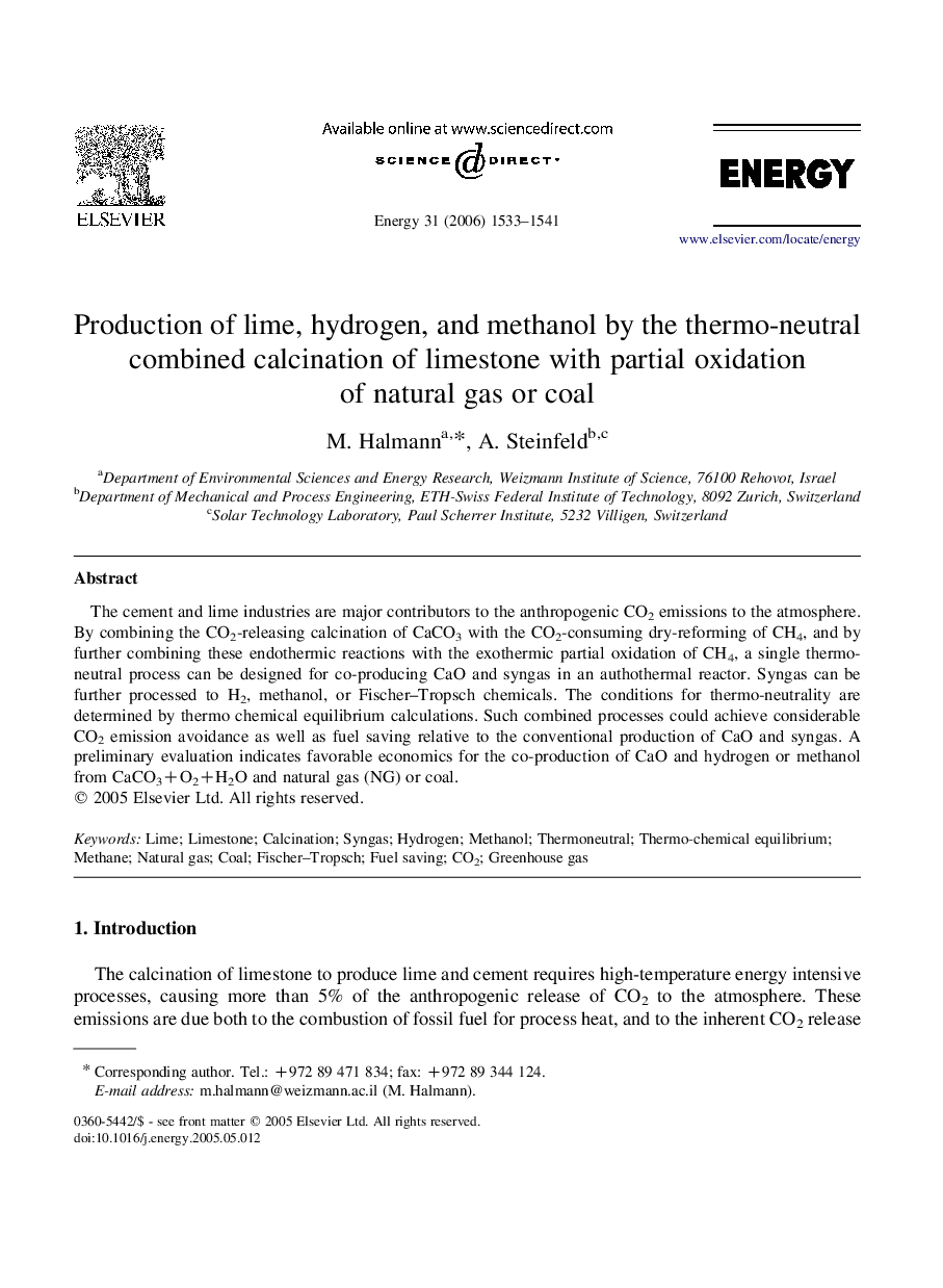 Production of lime, hydrogen, and methanol by the thermo-neutral combined calcination of limestone with partial oxidation of natural gas or coal