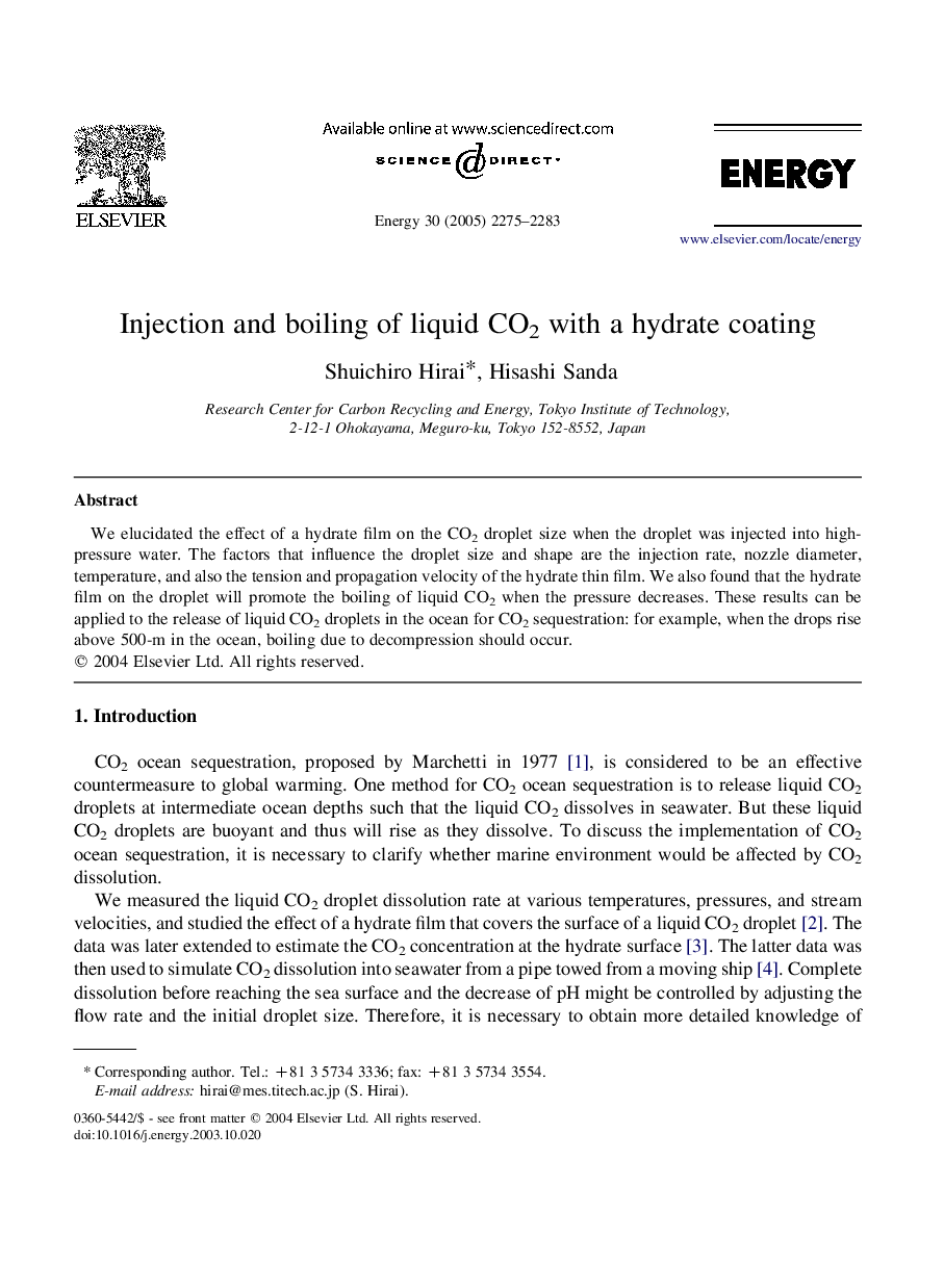 Injection and boiling of liquid CO2 with a hydrate coating