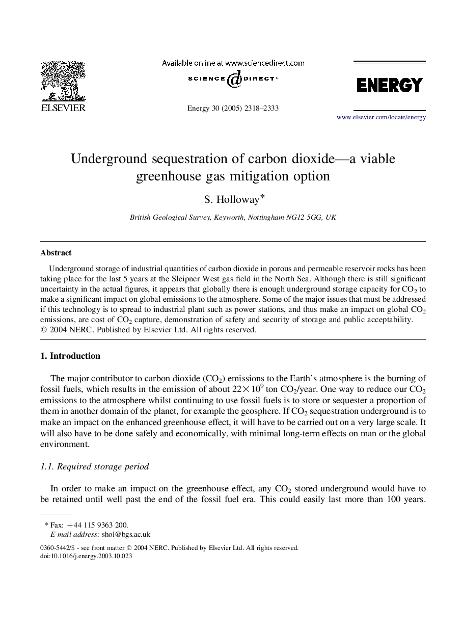 Underground sequestration of carbon dioxide—a viable greenhouse gas mitigation option