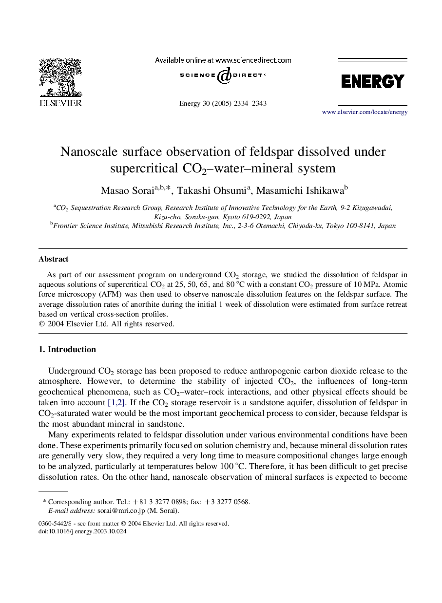 Nanoscale surface observation of feldspar dissolved under supercritical CO2–water–mineral system