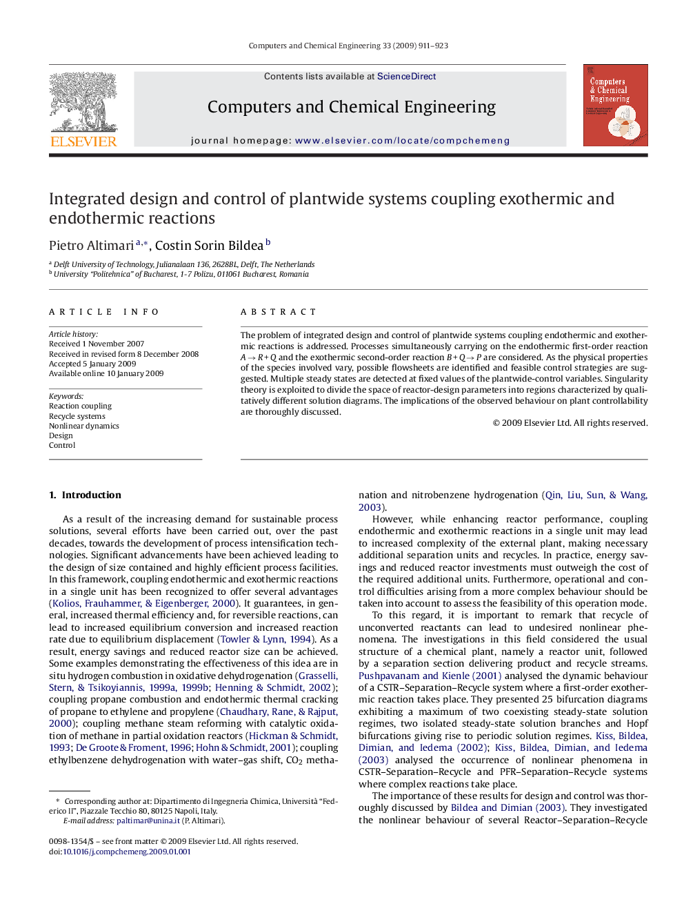 Integrated design and control of plantwide systems coupling exothermic and endothermic reactions