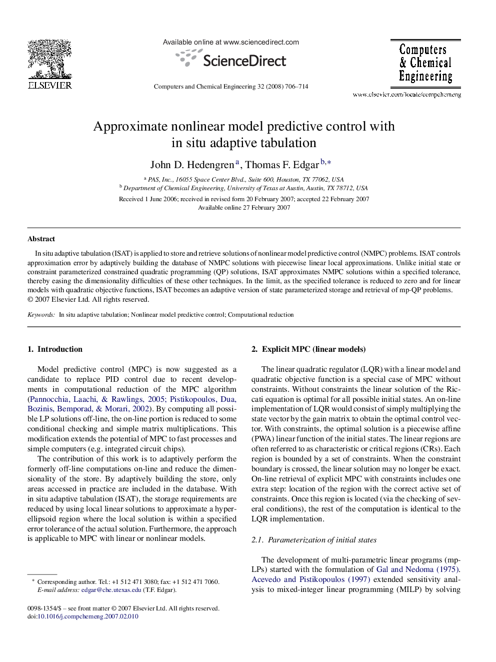 Approximate nonlinear model predictive control with in situ adaptive tabulation