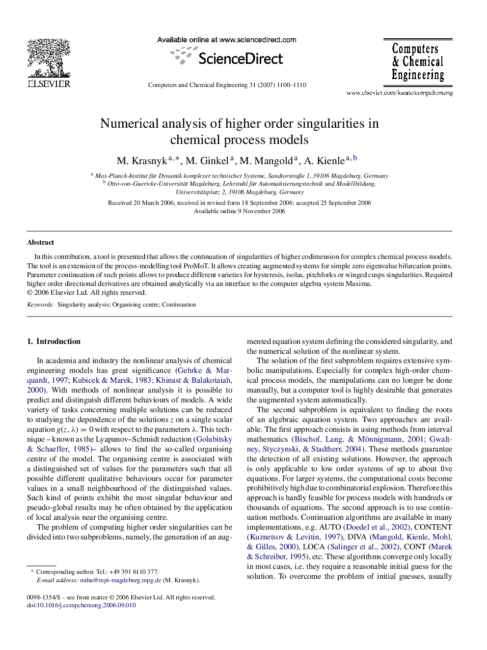 Numerical analysis of higher order singularities in chemical process models