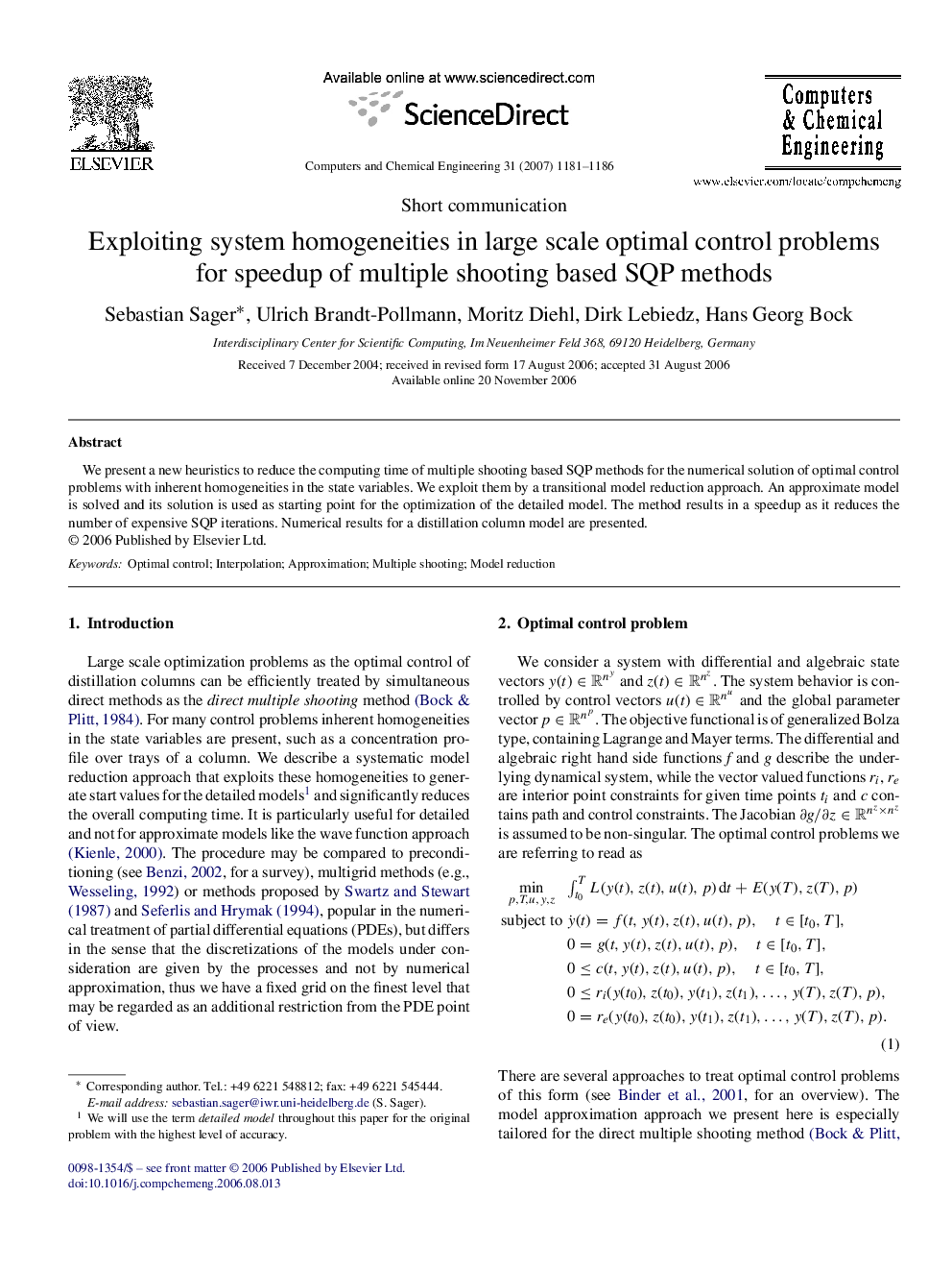 Exploiting system homogeneities in large scale optimal control problems for speedup of multiple shooting based SQP methods