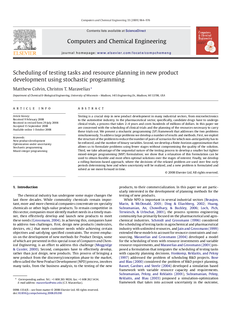 Scheduling of testing tasks and resource planning in new product development using stochastic programming