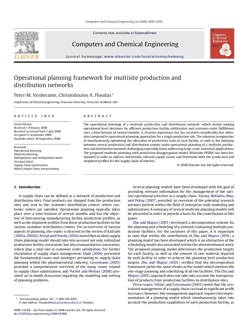 Operational planning framework for multisite production and distribution networks