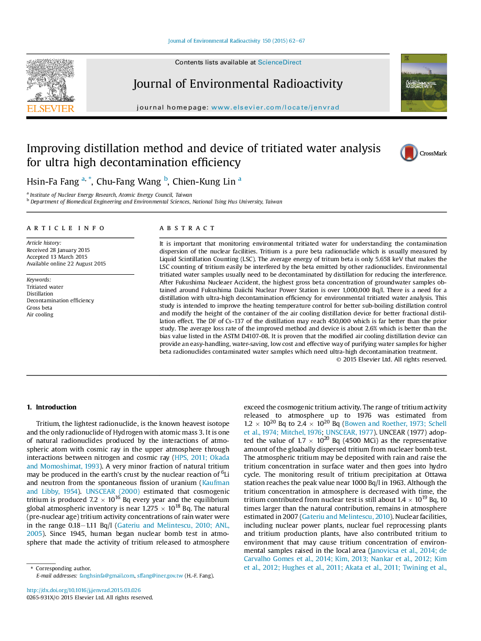 Improving distillation method and device of tritiated water analysis for ultra high decontamination efficiency