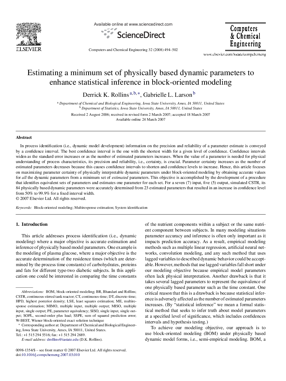 Estimating a minimum set of physically based dynamic parameters to enhance statistical inference in block-oriented modeling