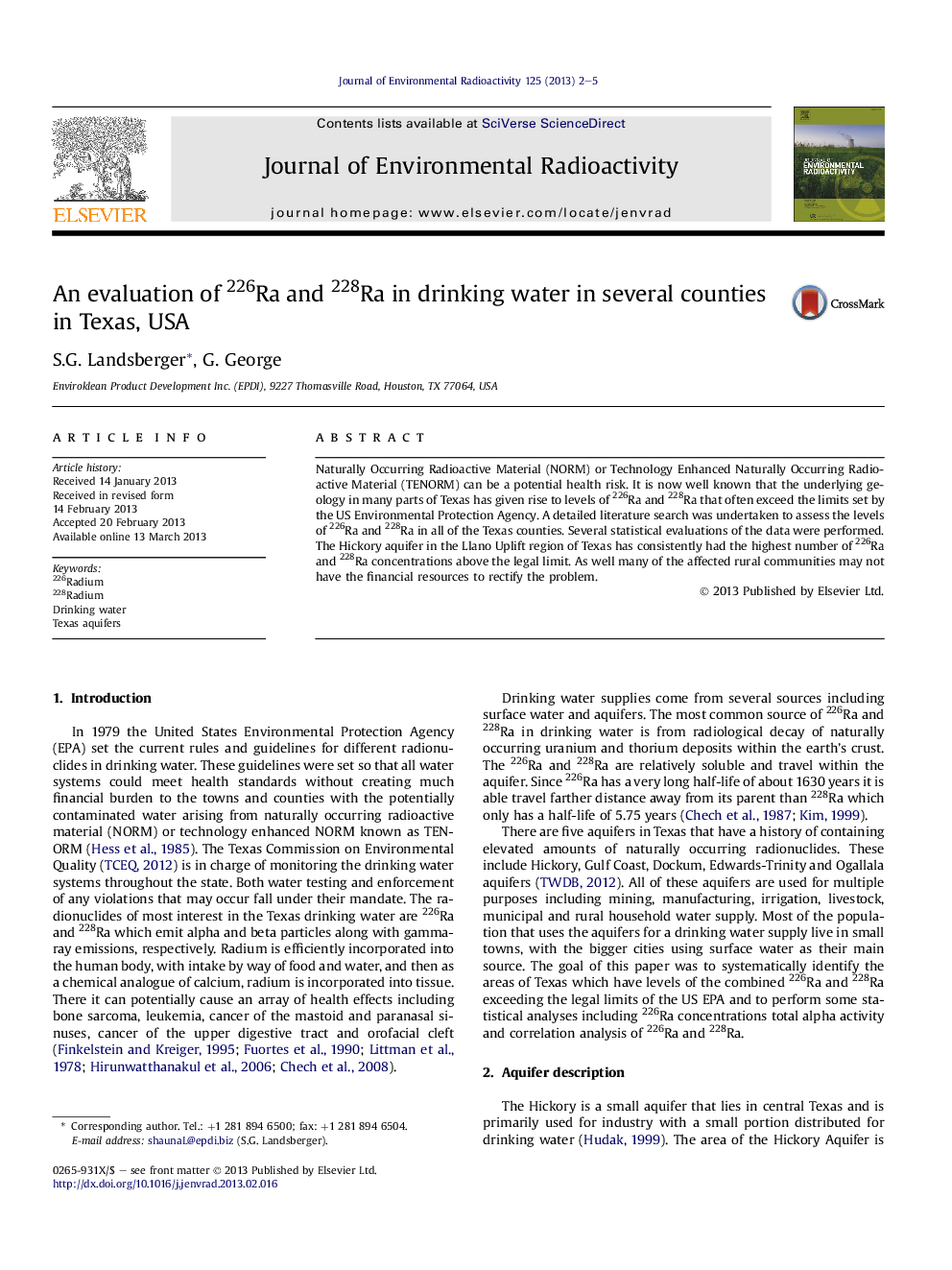 An evaluation of 226Ra and 228Ra in drinking water in several counties in Texas, USA