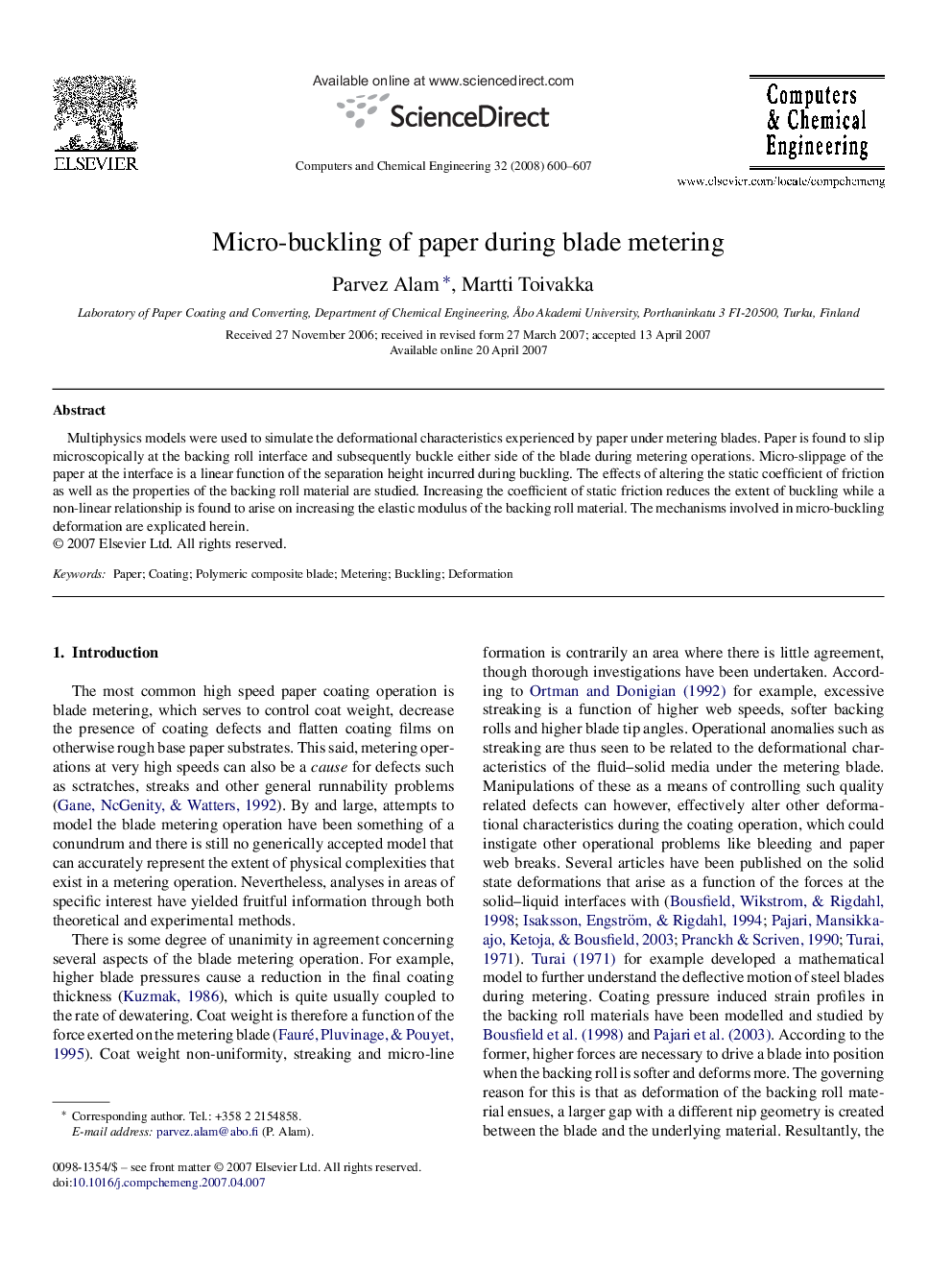 Micro-buckling of paper during blade metering