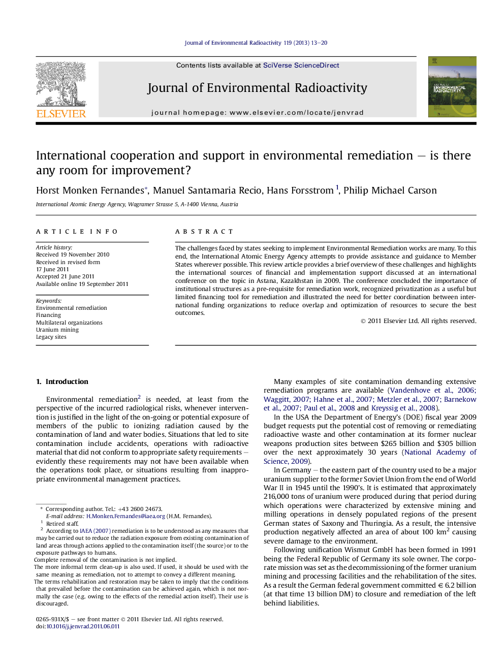 International cooperation and support in environmental remediation – is there any room for improvement?