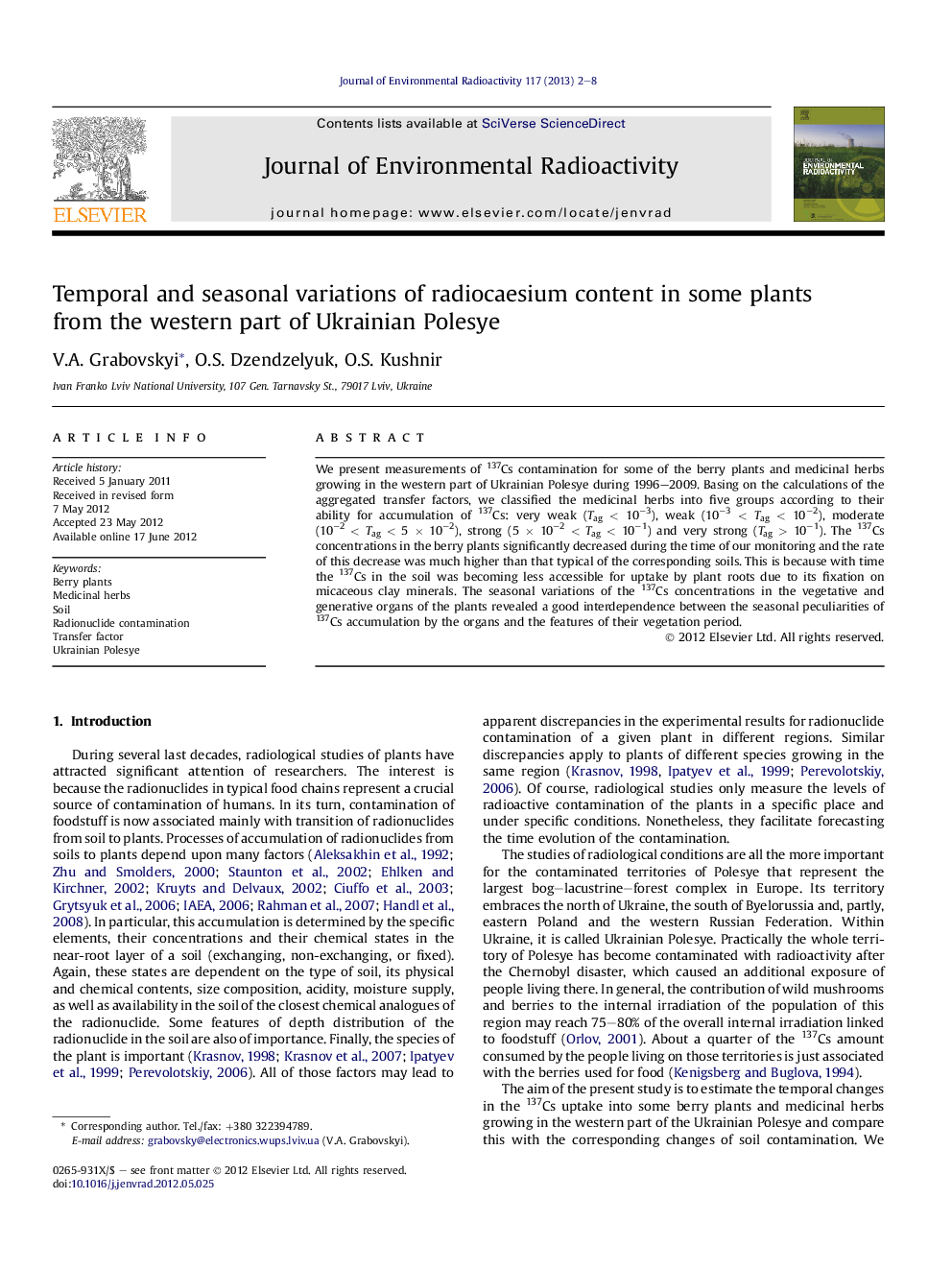 Temporal and seasonal variations of radiocaesium content in some plants from the western part of Ukrainian Polesye