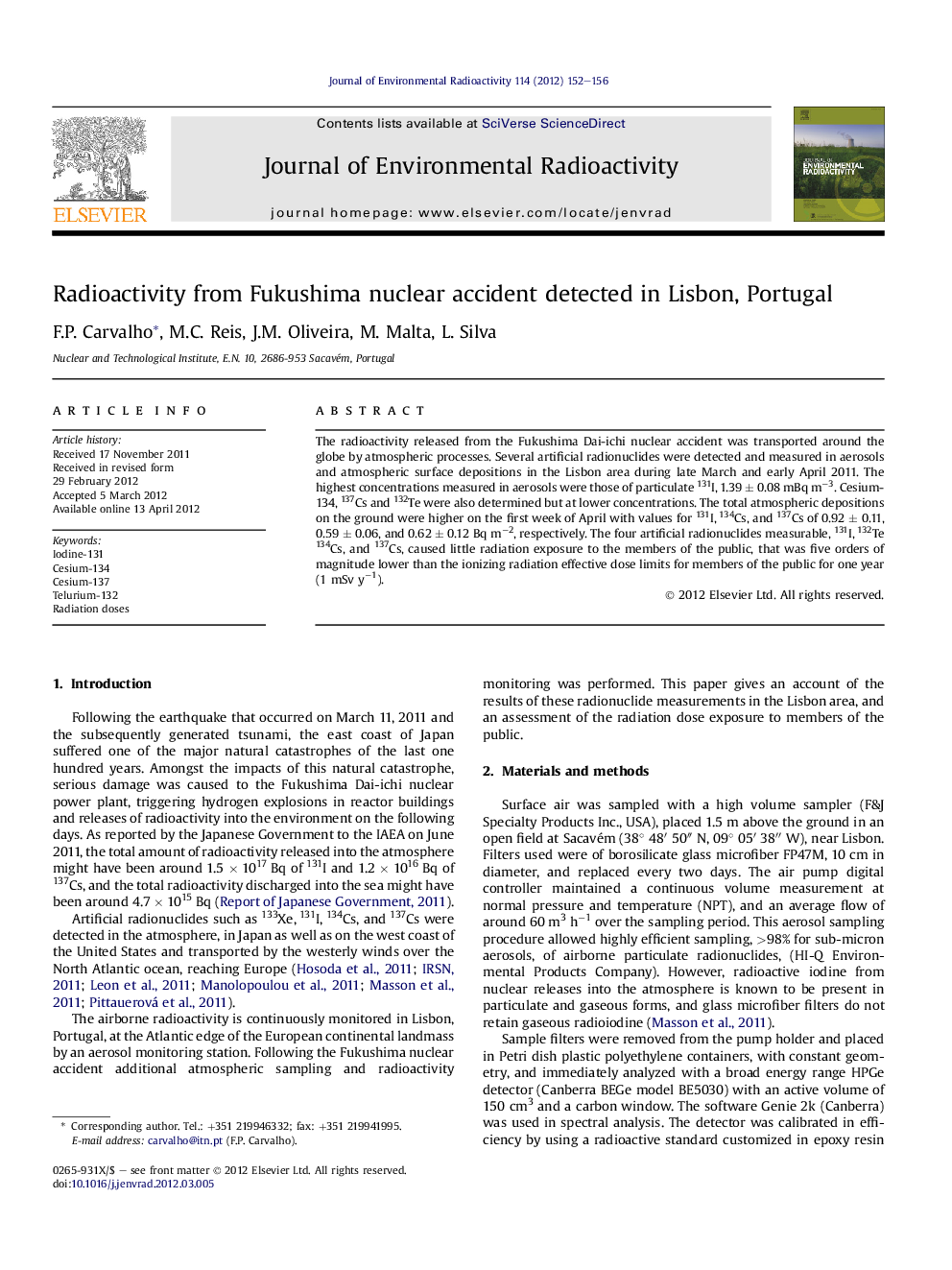 Radioactivity from Fukushima nuclear accident detected in Lisbon, Portugal