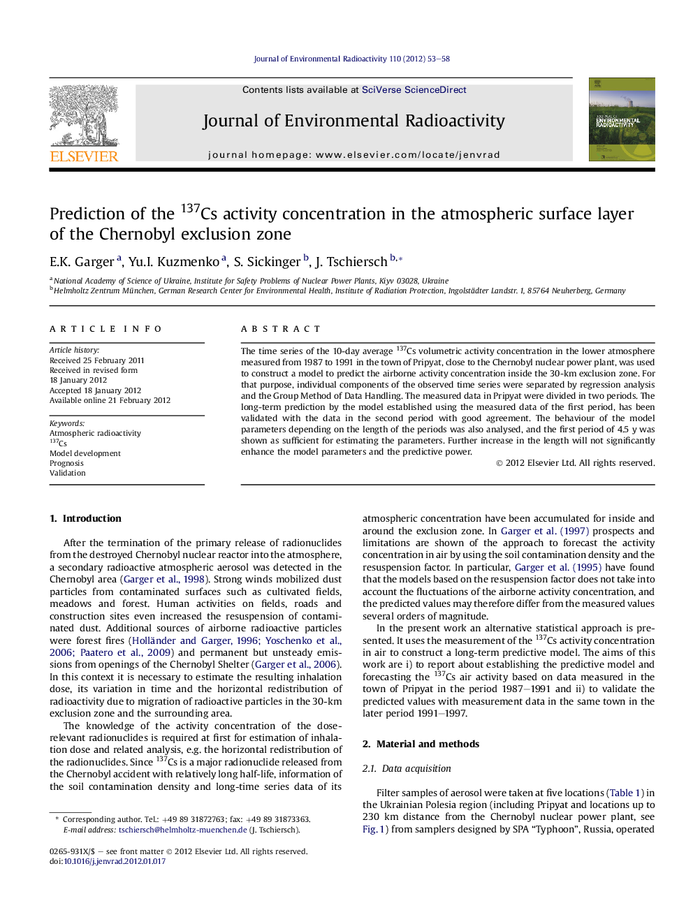 Prediction of the 137Cs activity concentration in the atmospheric surface layer of the Chernobyl exclusion zone