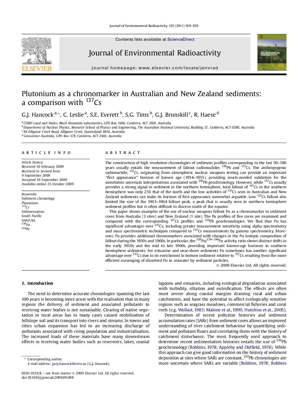 Plutonium as a chronomarker in Australian and New Zealand sediments: a comparison with 137Cs