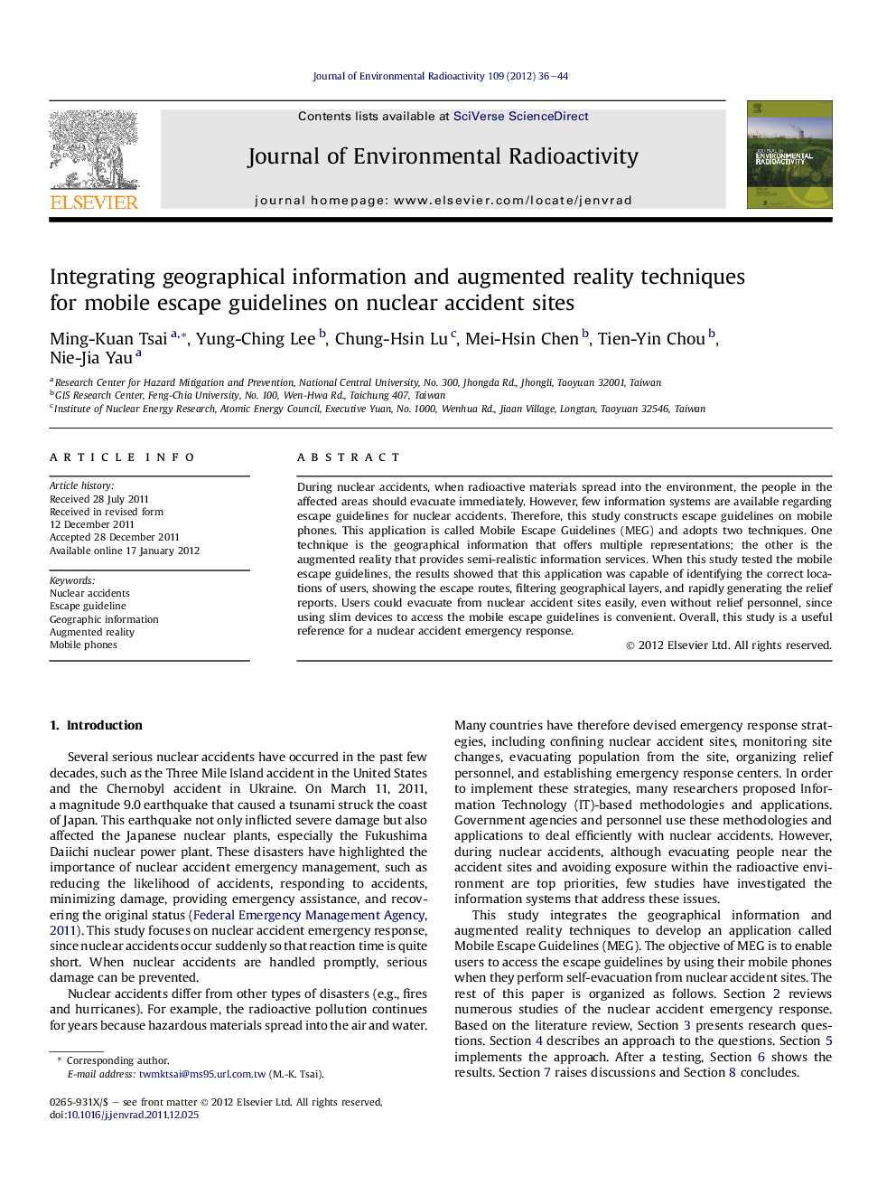 Integrating geographical information and augmented reality techniques for mobile escape guidelines on nuclear accident sites