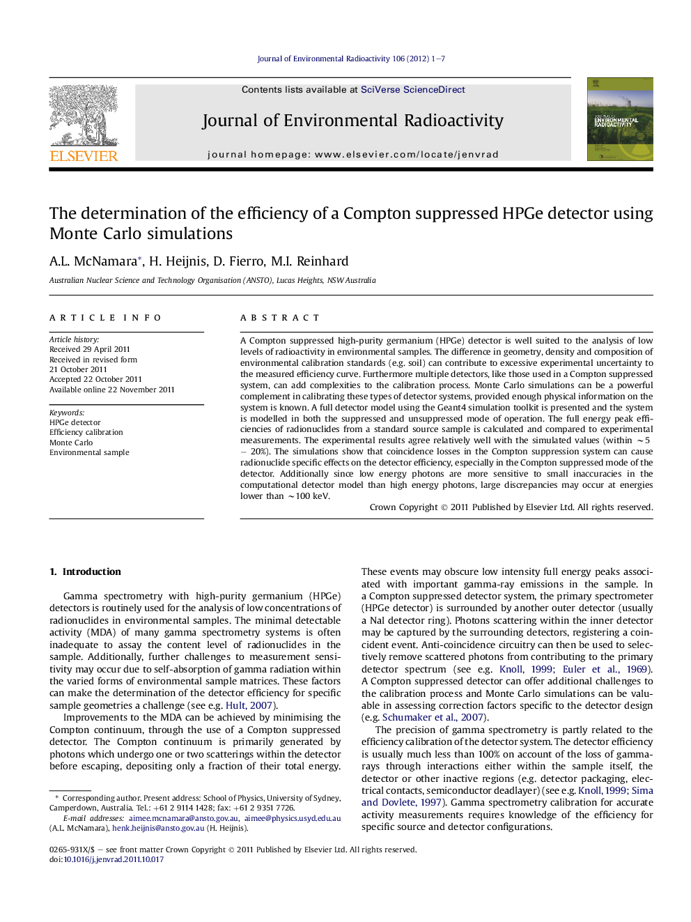 The determination of the efficiency of a Compton suppressed HPGe detector using Monte Carlo simulations