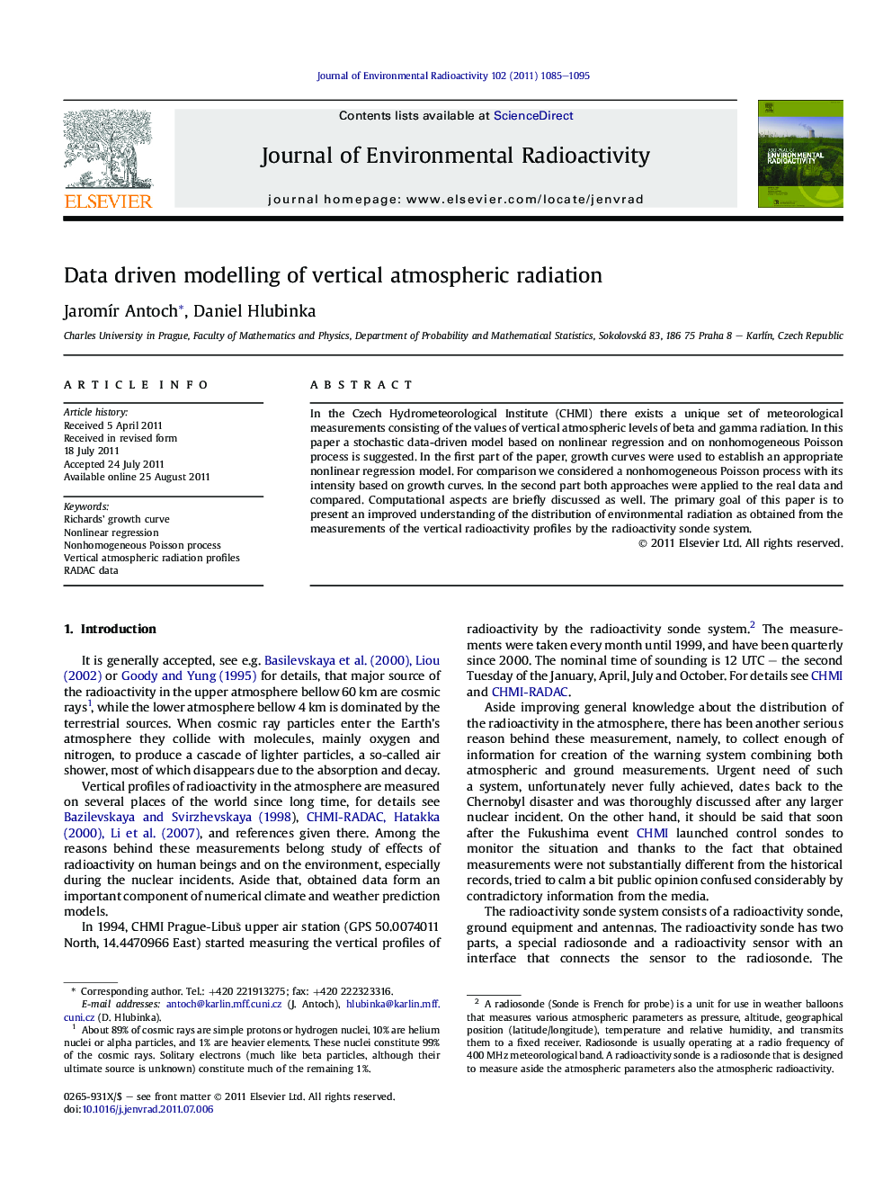 Data driven modelling of vertical atmospheric radiation