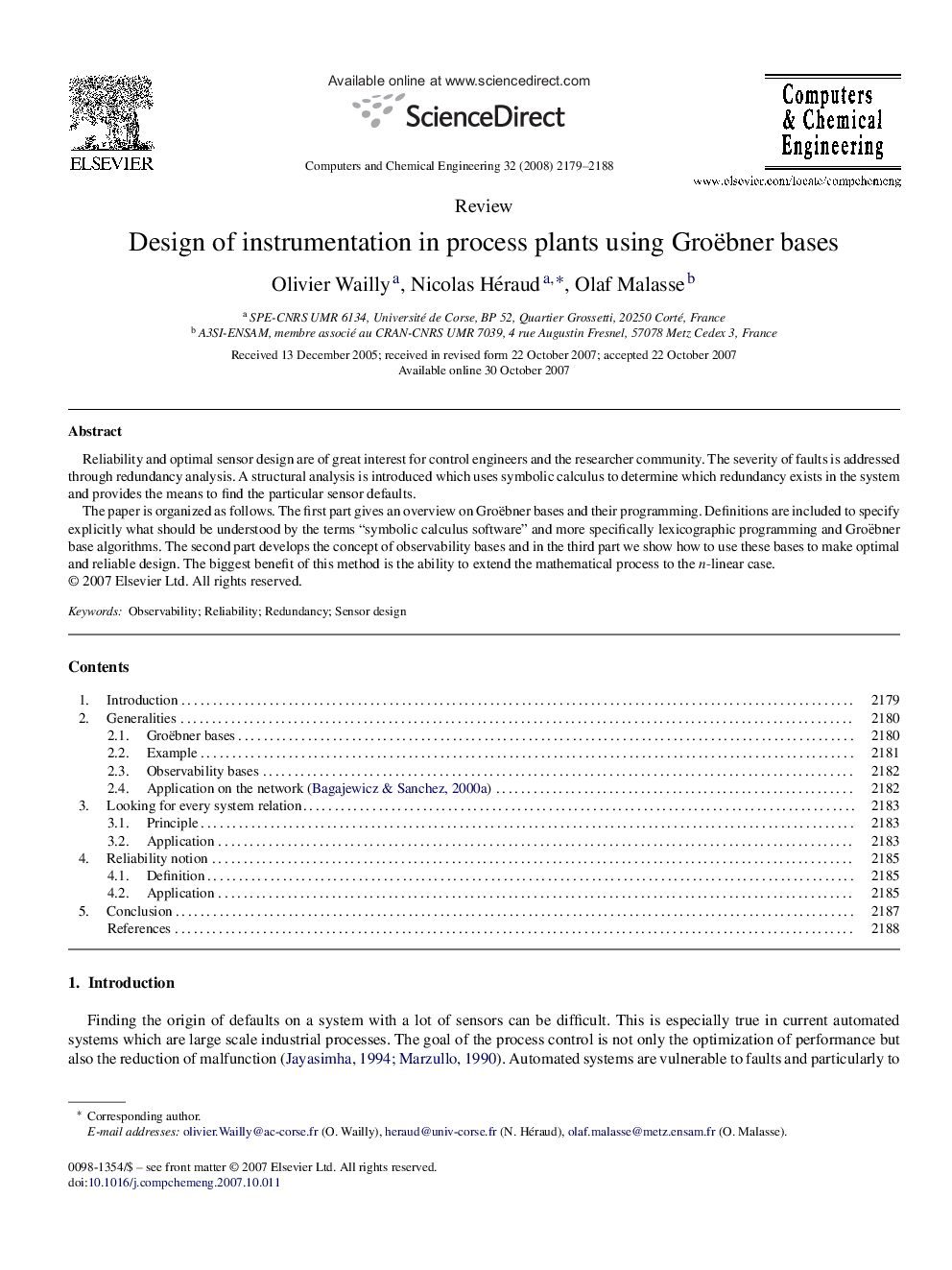 Design of instrumentation in process plants using Groëbner bases