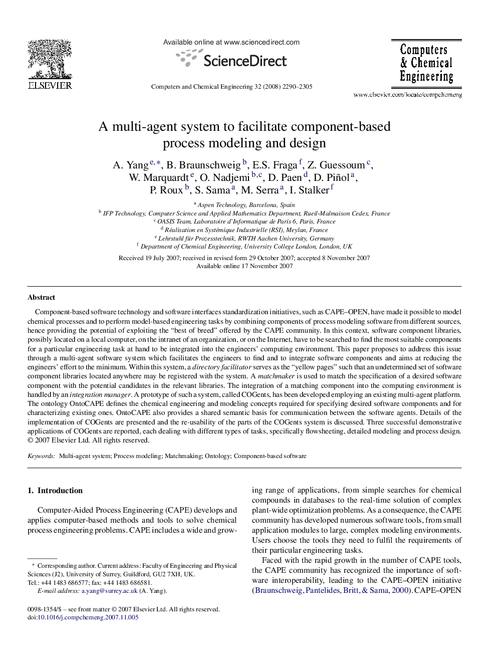 A multi-agent system to facilitate component-based process modeling and design