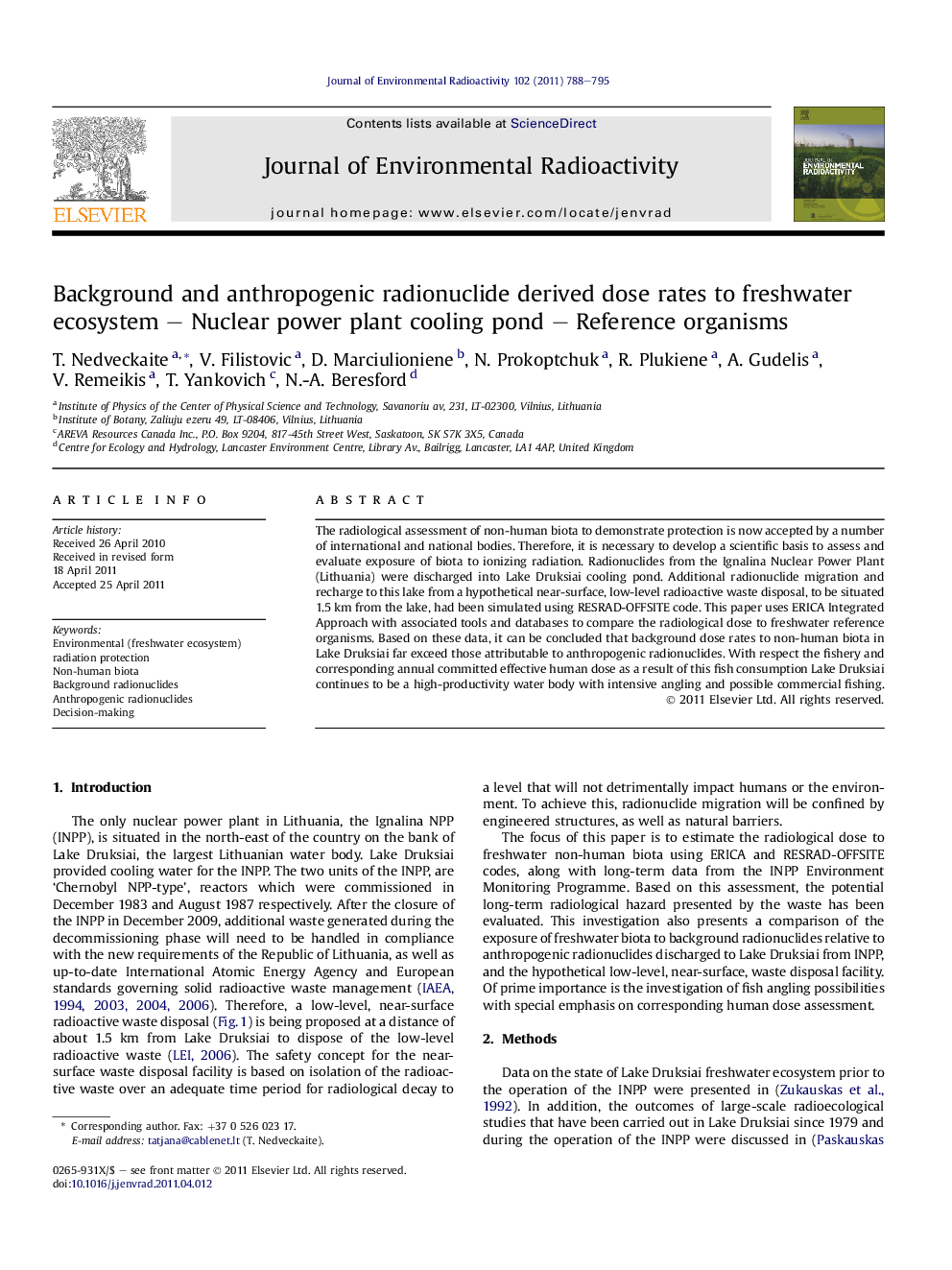 Background and anthropogenic radionuclide derived dose rates to freshwater ecosystem - Nuclear power plant cooling pond - Reference organisms