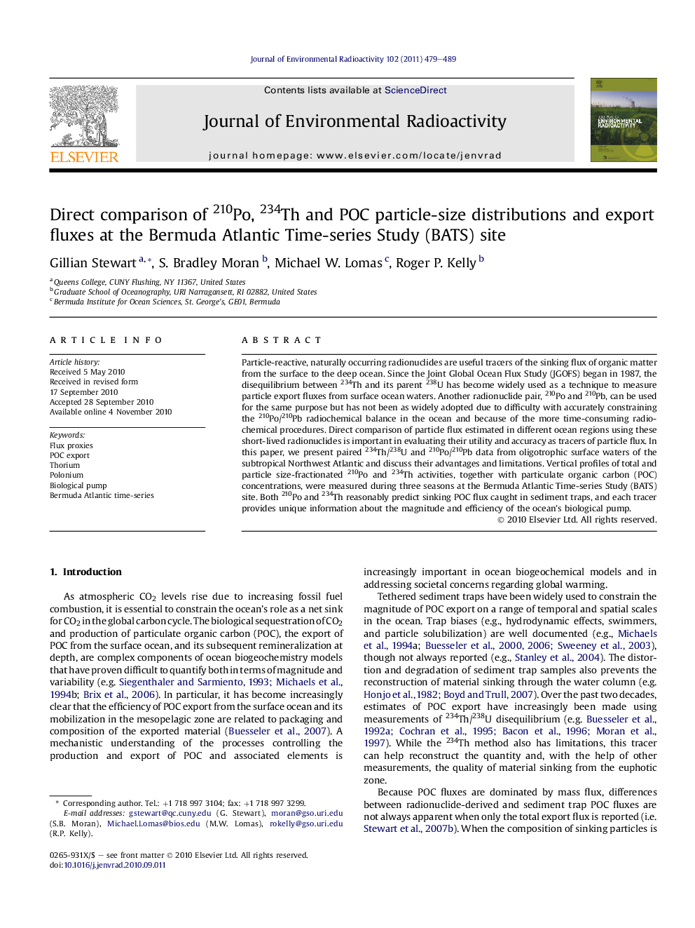 Direct comparison of 210Po, 234Th and POC particle-size distributions and export fluxes at the Bermuda Atlantic Time-series Study (BATS) site