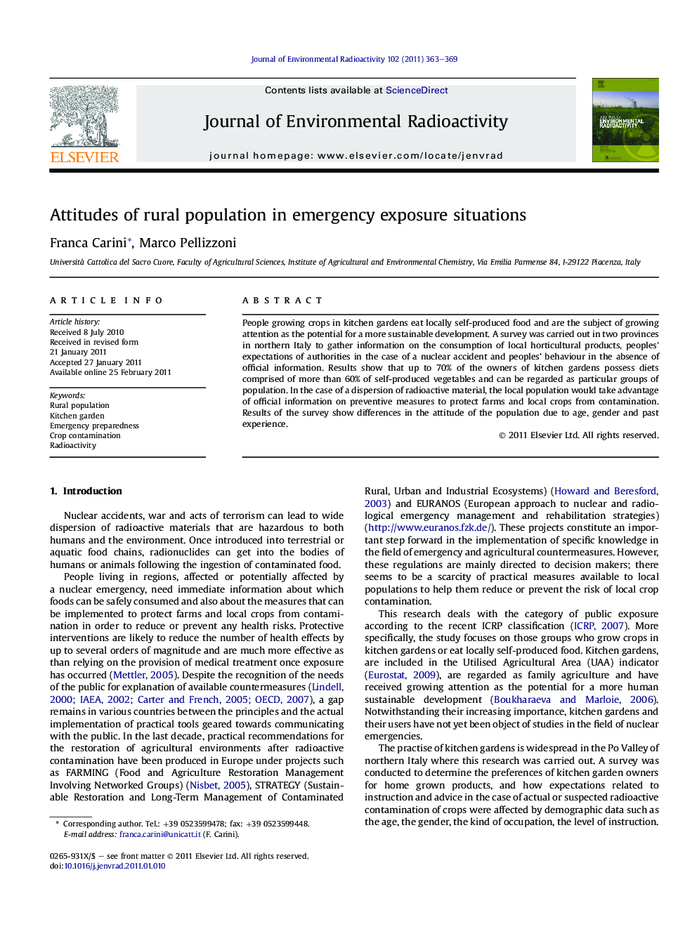 Attitudes of rural population in emergency exposure situations