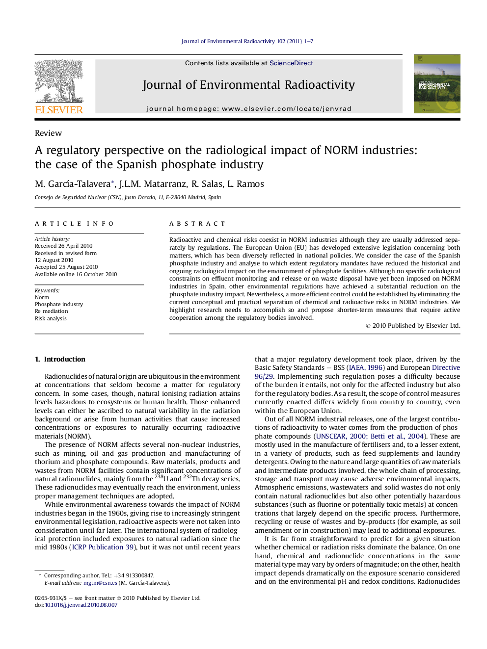 A regulatory perspective on the radiological impact of NORM industries: the case of the Spanish phosphate industry