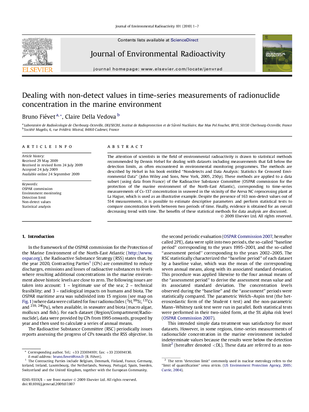 Dealing with non-detect values in time-series measurements of radionuclide concentration in the marine environment