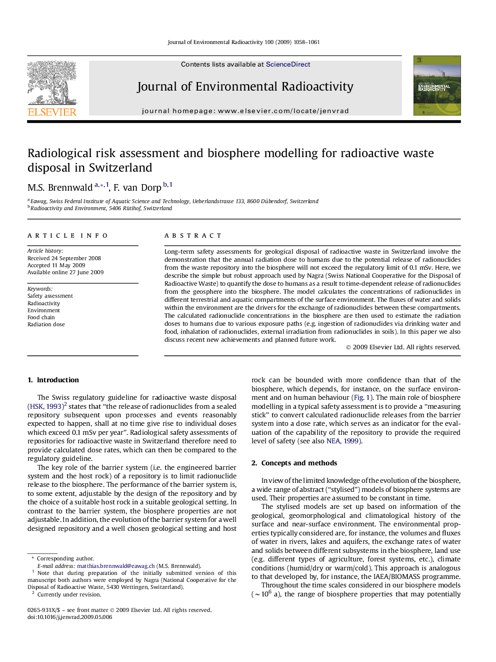 Radiological risk assessment and biosphere modelling for radioactive waste disposal in Switzerland