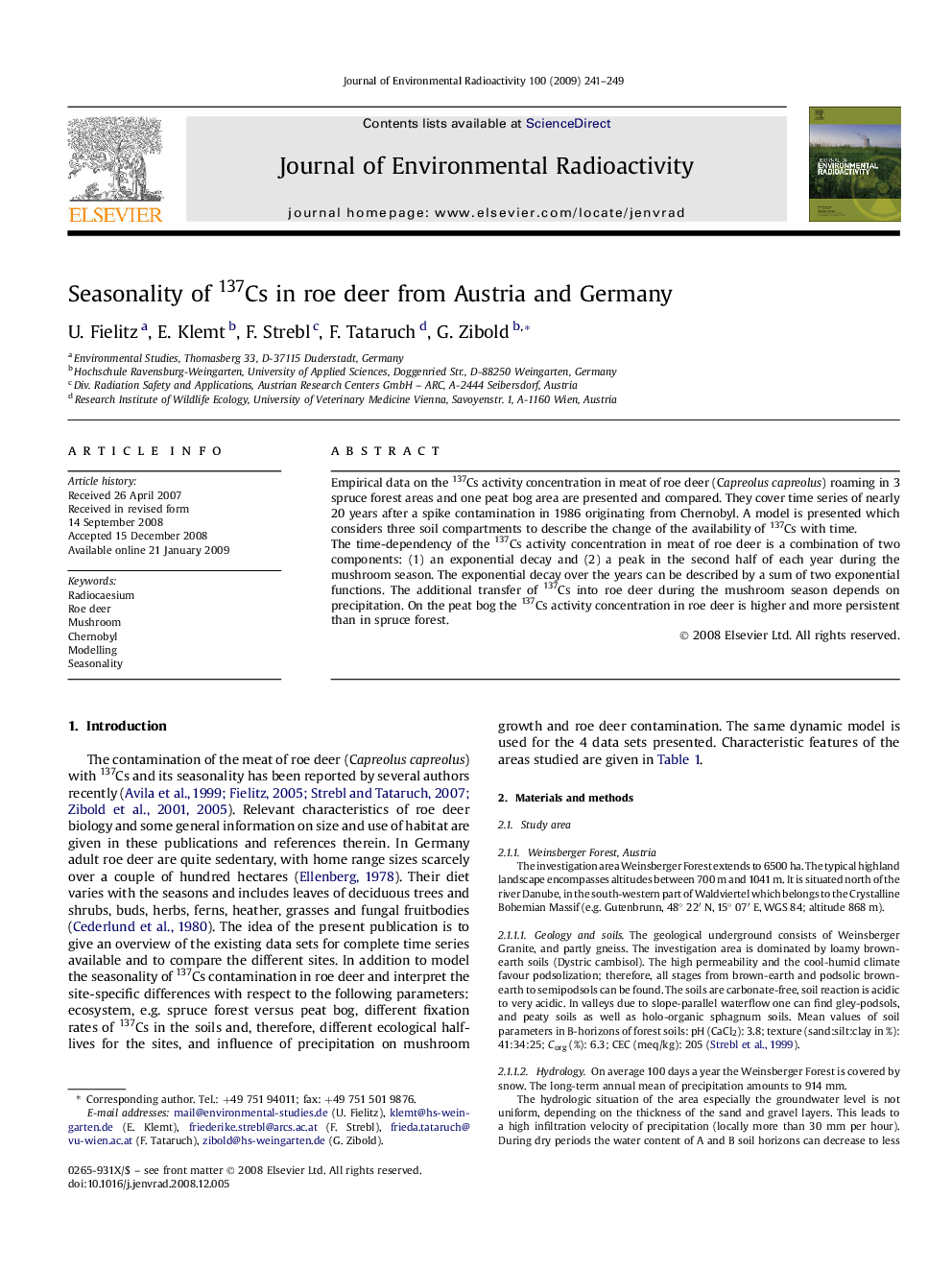 Seasonality of 137Cs in roe deer from Austria and Germany