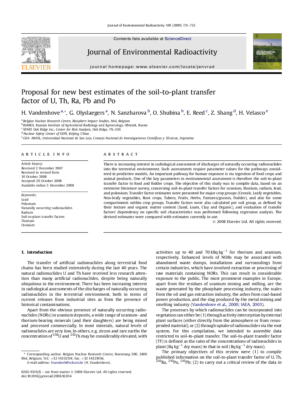 Proposal for new best estimates of the soil-to-plant transfer factor of U, Th, Ra, Pb and Po