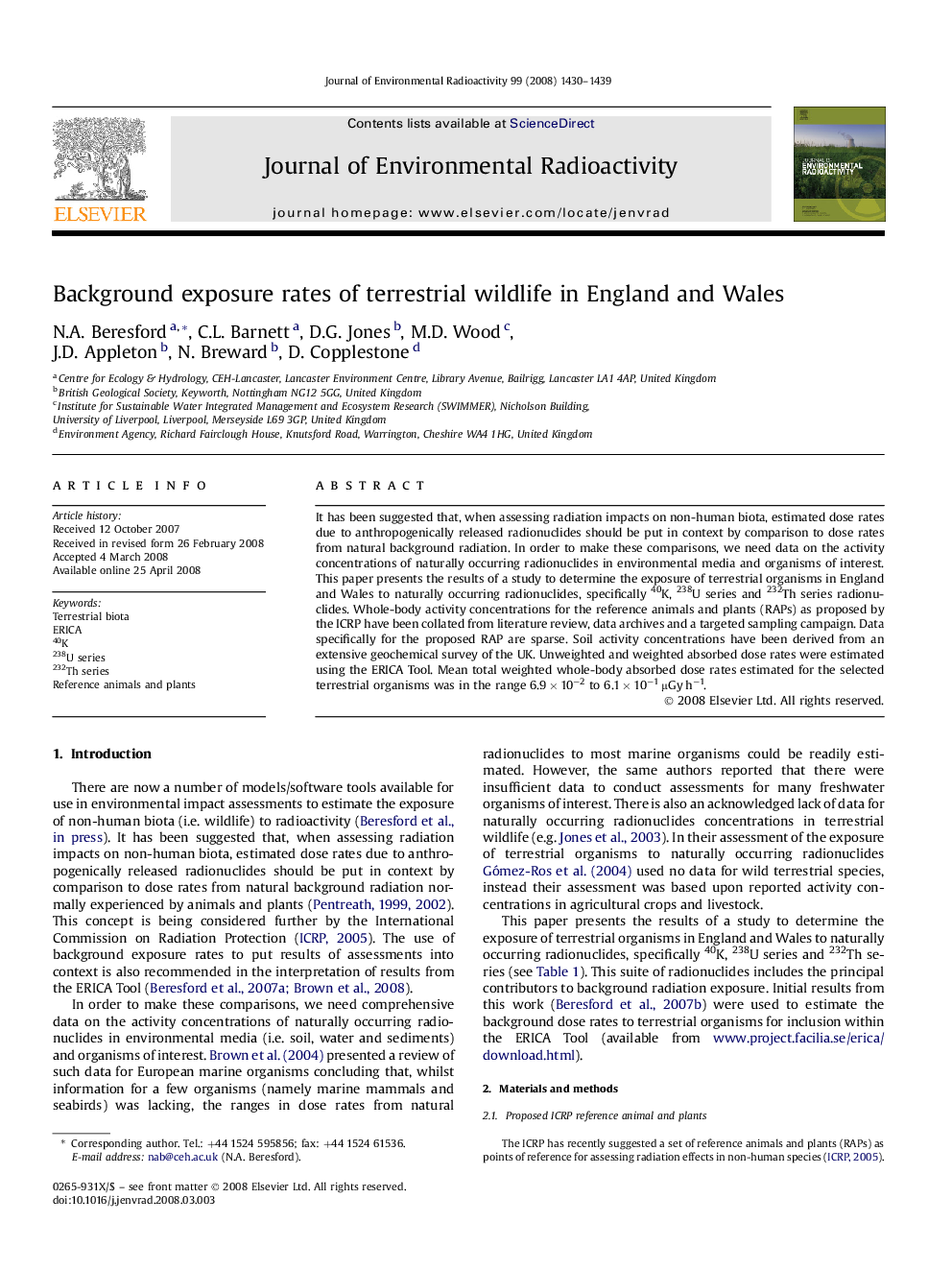 Background exposure rates of terrestrial wildlife in England and Wales