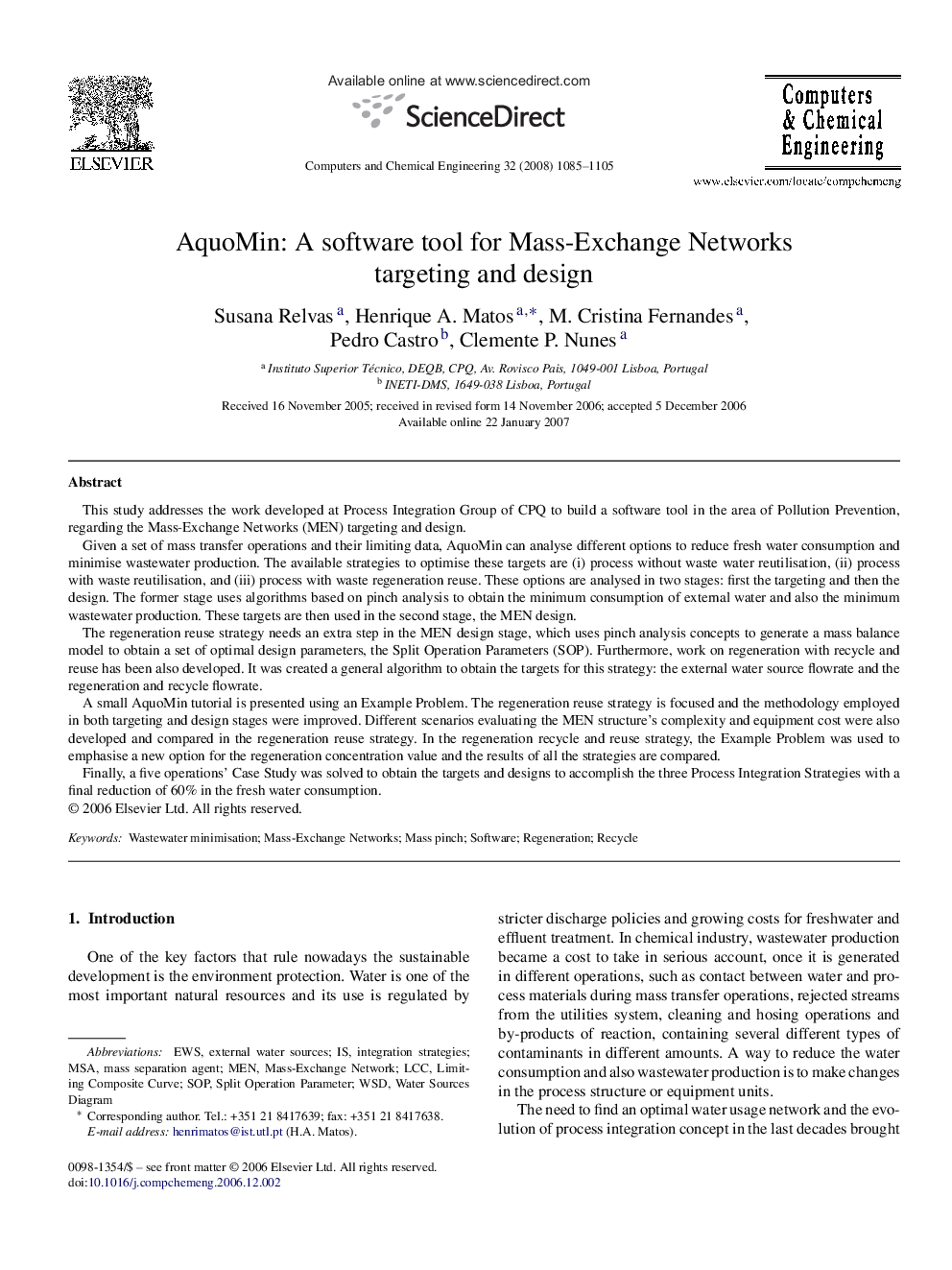 AquoMin: A software tool for Mass-Exchange Networks targeting and design