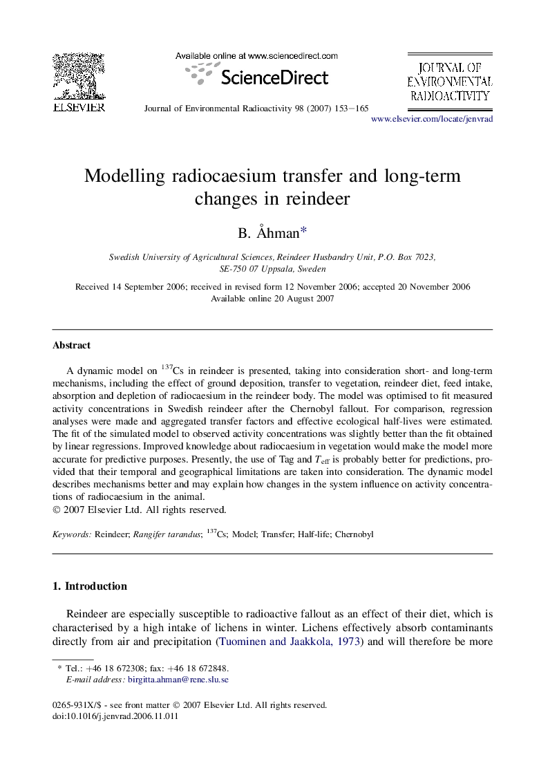 Modelling radiocaesium transfer and long-term changes in reindeer