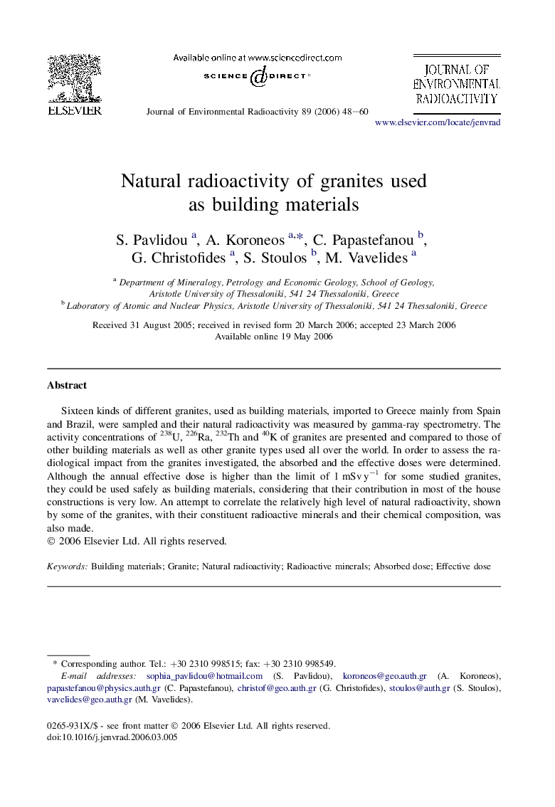 Natural radioactivity of granites used as building materials