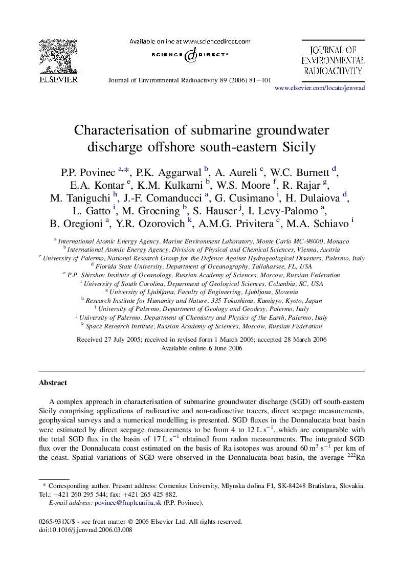 Characterisation of submarine groundwater discharge offshore south-eastern Sicily